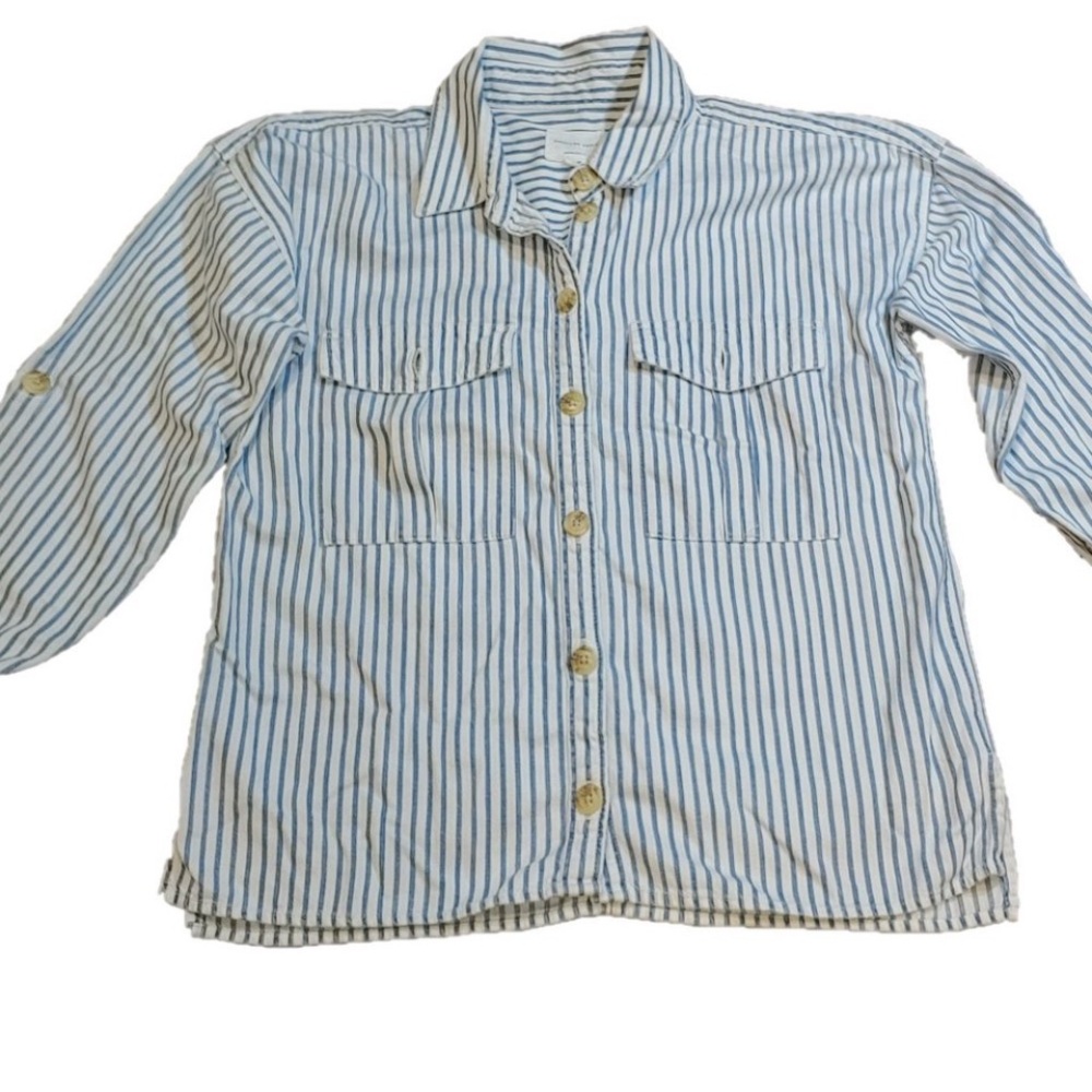 American Eagle Outfitters Blue and White Striped Button-Down Shirt
